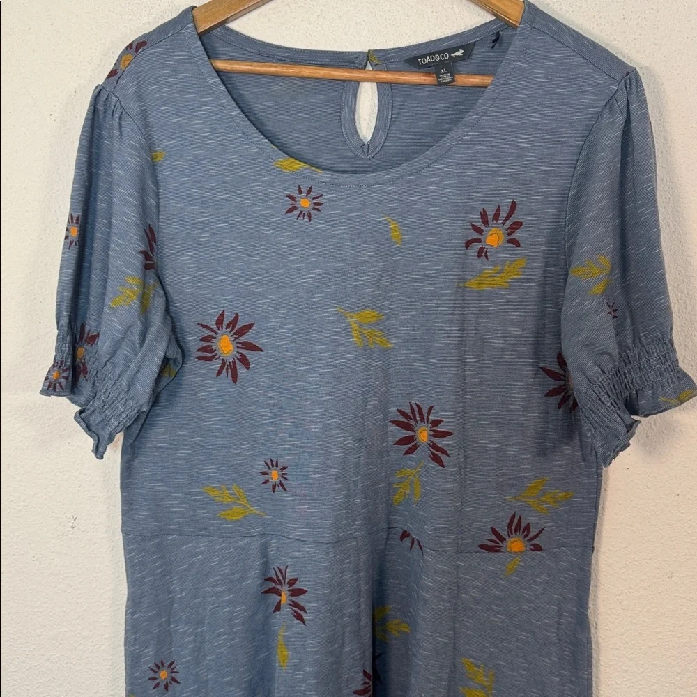 Toad & Co Laurel short sleeve blue floral dress m organic cotton blend XL - Picture 3 of 6